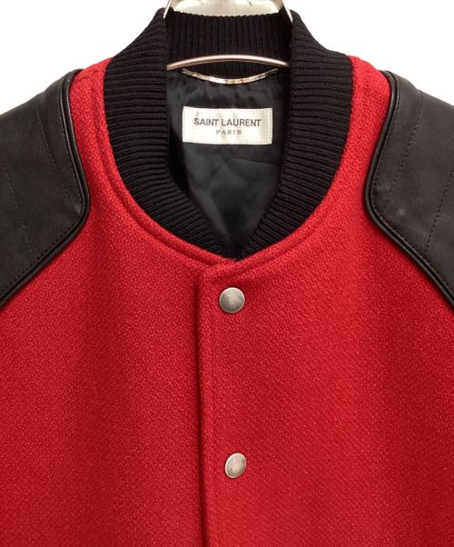 Saint Laurent Paris（サンローランパリ）Saint Laurent Paris (サンローランパリ) ラムレザー切替テディジャケット ブラック×レッド サイズ:46の古着・服飾アイテム