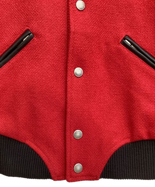 Saint Laurent Paris（サンローランパリ）Saint Laurent Paris (サンローランパリ) ラムレザー切替テディジャケット ブラック×レッド サイズ:46の古着・服飾アイテム