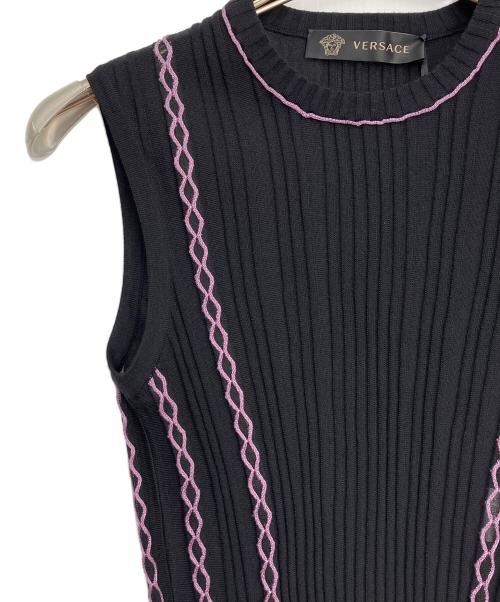 VERSACE（ヴェルサーチェ）VERSACE (ヴェルサーチェ) ロープデザインニット ブラック サイズ:40の古着・服飾アイテム