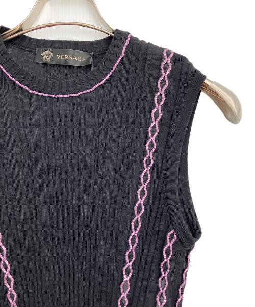 VERSACE（ヴェルサーチェ）VERSACE (ヴェルサーチェ) ロープデザインニット ブラック サイズ:40の古着・服飾アイテム