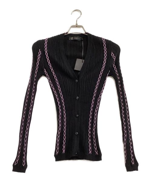 VERSACE（ヴェルサーチェ）VERSACE (ヴェルサーチェ) ロープデザインカーディガン ブラック サイズ:40 未使用品の古着・服飾アイテム