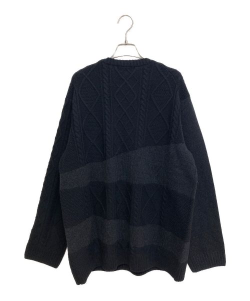 Yohji Yamamoto pour homme（ヨウジヤマモト プールオム）Yohji Yamamoto pour homme (ヨウジヤマモト プールオム) 23AW 7G SWITCHING WOOL ALAN KNI （7ゲージスウィッチングウールアランニット） ブラック サイズ:3の古着・服飾アイテム
