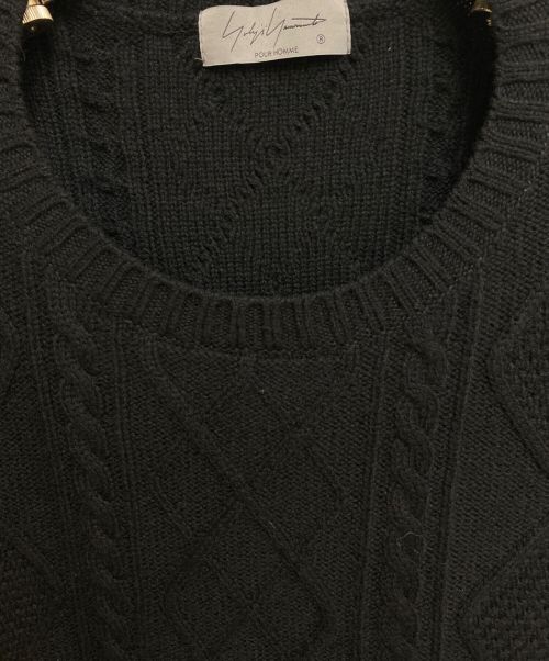Yohji Yamamoto pour homme（ヨウジヤマモト プールオム）Yohji Yamamoto pour homme (ヨウジヤマモト プールオム) 23AW 7G SWITCHING WOOL ALAN KNI （7ゲージスウィッチングウールアランニット） ブラック サイズ:3の古着・服飾アイテム