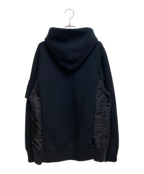 sacai（サカイ）sacai (サカイ) Sponge Sweat x Nylon Twill Hoodie（スポンジスウェット×ナイロンツイルフーディー） ブラック サイズ:3の古着・服飾アイテム