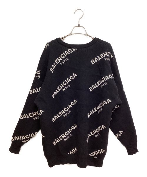 BALENCIAGA（バレンシアガ）BALENCIAGA (バレンシアガ) 18AW V-Neck Logo Jacquard Knit（Vネックロゴジャガードニット） ブラック サイズ:34の古着・服飾アイテム