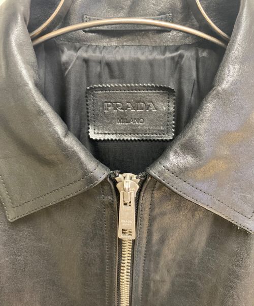 PRADA（プラダ）PRADA (プラダ) Black leather jacket（ブラックレザージャケット） ブラック サイズ:46の古着・服飾アイテム