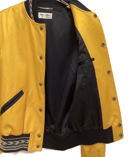 Saint Laurent Paris（サンローランパリ）Saint Laurent Paris (サンローランパリ) SATIN VARSITY JACKET（サテンバーシティジャケット） イエロー×ブラック サイズ:44の古着・服飾アイテム