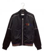 Saint Laurent Parisサンローランパリ）の古着「Logo Patch Satin Teddy Jacket（ロゴパッチサテンテディジャケット）」｜ブラック