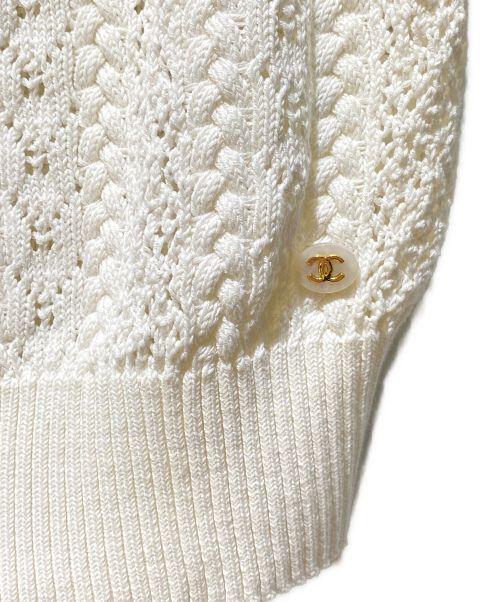 CHANEL（シャネル）CHANEL (シャネル) プルオーバーレース半袖ニットシャツ ホワイト サイズ:38の古着・服飾アイテム