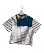 KOLORカラー）の古着「ボーダードッキングカットソー」｜ホワイト