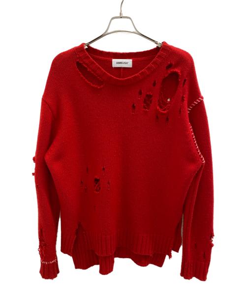 AMBUSH（アンブッシュ）AMBUSH (アンブッシュ) クラッシュステッチオーバーサイズニット レッド サイズ:2の古着・服飾アイテム