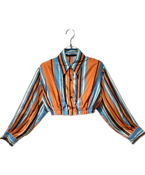PRADA（プラダ）PRADA (プラダ) Cropped Stripe Blouse（クロップドストライプブラウス） オレンジ サイズ:36の古着・服飾アイテム