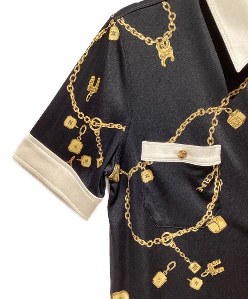 CELINE（セリーヌ）CELINE (セリーヌ) Jewelry Print Silk Polo Blouse（ジュエリープリントシルクブラウス） ブラック サイズ:36の古着・服飾アイテム