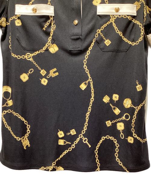 CELINE（セリーヌ）CELINE (セリーヌ) Jewelry Print Silk Polo Blouse（ジュエリープリントシルクブラウス） ブラック サイズ:36の古着・服飾アイテム