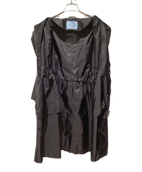 PRADA（プラダ）PRADA (プラダ) Nylon Collarless Coat（ナイロンノーカラーコート） ブラック サイズ:36の古着・服飾アイテム