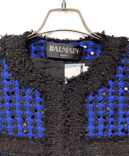 BALMAIN（バルマン）BALMAIN (バルマン) ツイードスパンコールジャケット ブルー サイズ:36の古着・服飾アイテム