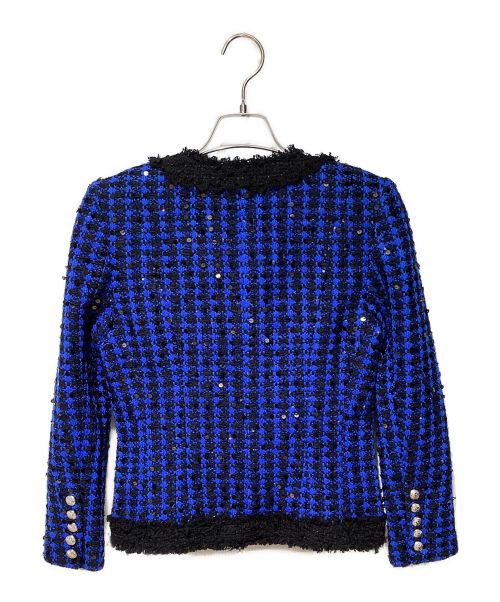 BALMAIN（バルマン）BALMAIN (バルマン) ツイードスパンコールジャケット ブルー サイズ:36の古着・服飾アイテム