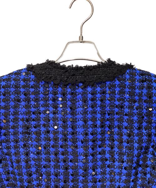 BALMAIN（バルマン）BALMAIN (バルマン) ツイードスパンコールジャケット ブルー サイズ:36の古着・服飾アイテム