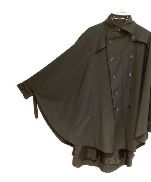 GROUND Y（グラウンドワイ）GROUND Y (グラウンドワイ) 21AW T／W gabardine Big cape cloak(21AW T／W ギャバジンビッグケープクローク) ブラック サイズ:3の古着・服飾アイテム