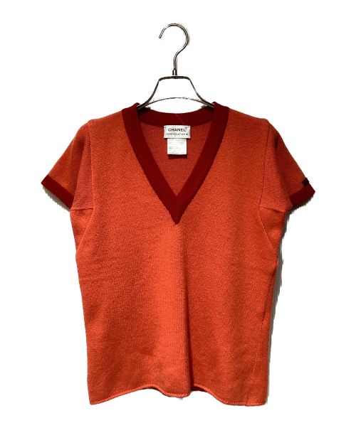 CHANEL（シャネル）CHANEL (シャネル) カシミヤVネック半袖ニット オレンジ サイズ:42の古着・服飾アイテム
