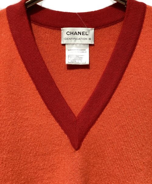 CHANEL（シャネル）CHANEL (シャネル) カシミヤVネック半袖ニット オレンジ サイズ:42の古着・服飾アイテム