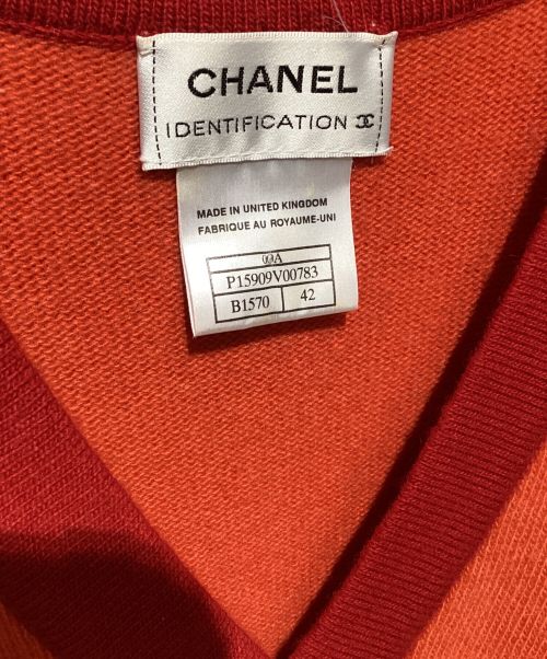 CHANEL（シャネル）CHANEL (シャネル) カシミヤVネック半袖ニット オレンジ サイズ:42の古着・服飾アイテム