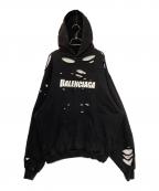 BALENCIAGAバレンシアガ）の古着「Caps Destroyed Hoodie」｜ブラック