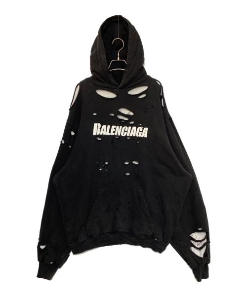 BALENCIAGA（バレンシアガ）BALENCIAGA (バレンシアガ) Caps Destroyed Hoodie ブラック サイズ:XXSの古着・服飾アイテム