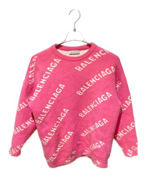 BALENCIAGA（バレンシアガ）BALENCIAGA (バレンシアガ) ALL OVERロゴ クルーネックセーター ピンク サイズ:XSの古着・服飾アイテム