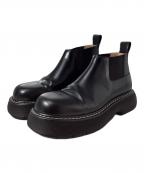 BOTTEGA VENETAボッテガベネタ）の古着「スウェル レザー×ファブリック サイドゴアブーツ」｜ブラック