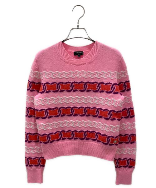 CHANEL（シャネル）CHANEL (シャネル) カシミヤ混ココマークニット ピンク×マルチカラー サイズ:34の古着・服飾アイテム