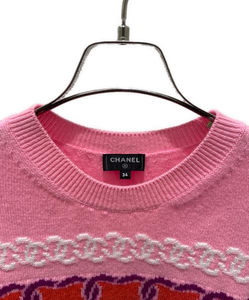 CHANEL（シャネル）CHANEL (シャネル) カシミヤ混ココマークニット ピンク×マルチカラー サイズ:34の古着・服飾アイテム