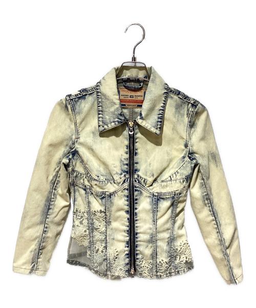 DIESEL（ディーゼル）DIESEL (ディーゼル) Slim-fit lace-effect trucker jacket(スリムフィットレースエフェクトトラッカージャケット) インディゴ サイズ:Sの古着・服飾アイテム