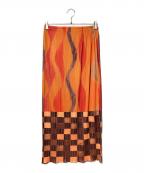 PLEATS PLEASEプリーツプリーズ）の古着「総柄プリーツスカート」｜オレンジ