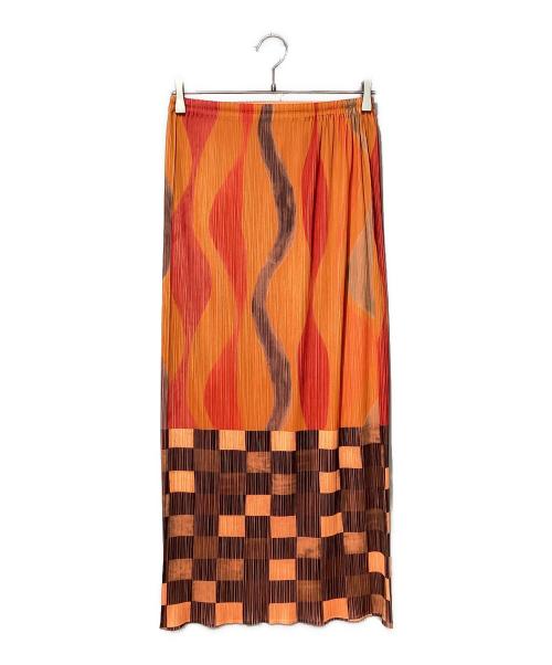 PLEATS PLEASE（プリーツプリーズ）PLEATS PLEASE (プリーツプリーズ) 総柄プリーツスカート オレンジ サイズ:3の古着・服飾アイテム