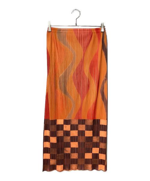 PLEATS PLEASE（プリーツプリーズ）PLEATS PLEASE (プリーツプリーズ) 総柄プリーツスカート オレンジ サイズ:3の古着・服飾アイテム