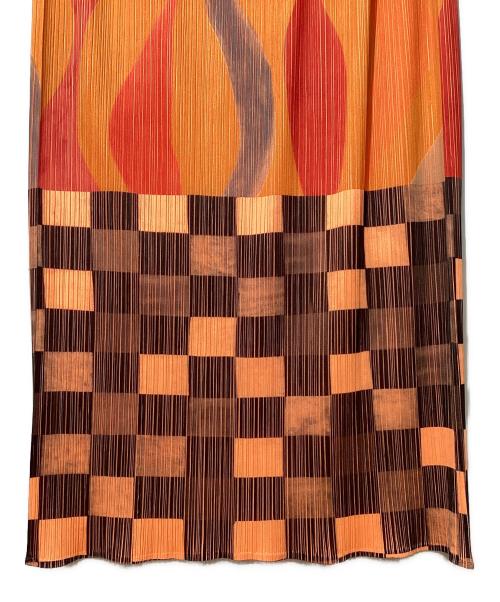 PLEATS PLEASE（プリーツプリーズ）PLEATS PLEASE (プリーツプリーズ) 総柄プリーツスカート オレンジ サイズ:3の古着・服飾アイテム