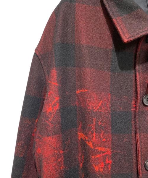 Yohji Yamamoto pour homme（ヨウジヤマモト プールオム）Yohji Yamamoto pour homme (ヨウジヤマモト プールオム) 内田すずめ 内田漢字 総柄スタンドカラーコート レッド サイズ:1の古着・服飾アイテム