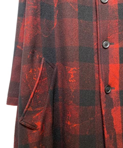 Yohji Yamamoto pour homme（ヨウジヤマモト プールオム）Yohji Yamamoto pour homme (ヨウジヤマモト プールオム) 内田すずめ 内田漢字 総柄スタンドカラーコート レッド サイズ:1の古着・服飾アイテム