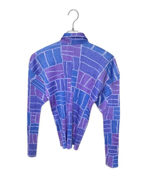 PLEATS PLEASE（プリーツプリーズ）PLEATS PLEASE (プリーツプリーズ) 長袖プリーツ総柄ボタンブラウス ブルー×パープル サイズ:3の古着・服飾アイテム