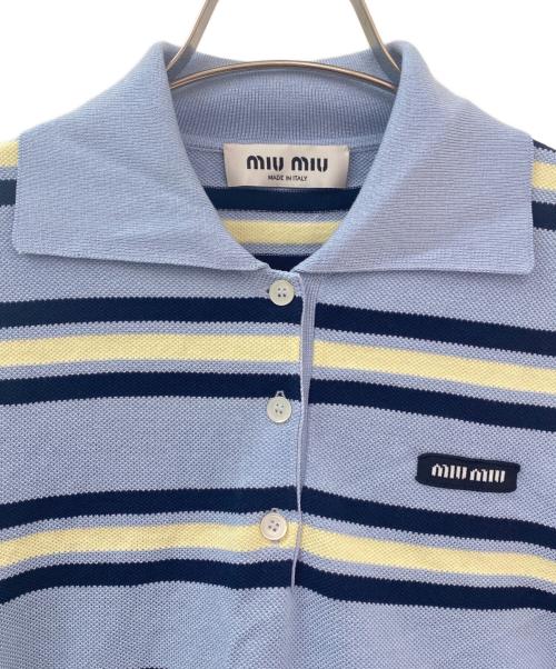 MIU MIU（ミュウミュウ）MIU MIU (ミュウミュウ) Silk And Cotton Knit Polo Shirt  ブルー サイズ:36の古着・服飾アイテム