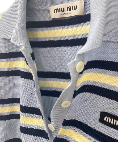 MIU MIU（ミュウミュウ）MIU MIU (ミュウミュウ) Silk And Cotton Knit Polo Shirt  ブルー サイズ:36の古着・服飾アイテム