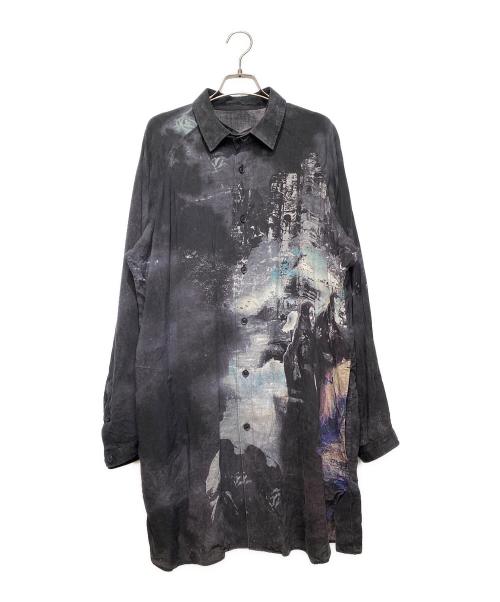 Yohji Yamamoto pour homme（ヨウジヤマモト プールオム）Yohji Yamamoto pour homme (ヨウジヤマモト プールオム) プリント脇マチB ロングシャツ ブラック サイズ:3の古着・服飾アイテム