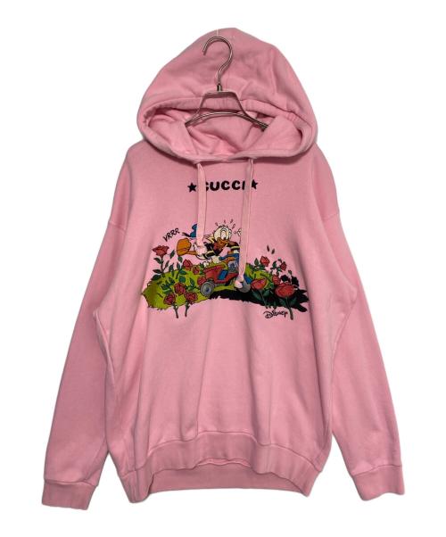 GUCCI（グッチ）GUCCI (グッチ) DISNEY (ディズニー) ドナルド刺繍プルオーバーパーカー ピンク サイズ:Lの古着・服飾アイテム