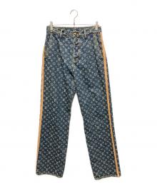 LOUIS VUITTON（ルイ ヴィトン）の古着「25SS  Side Leather Line Monogram Tailored Denim Pants/サイドレザーライン モノグラムテーラードデニムパンツ」｜インディゴ