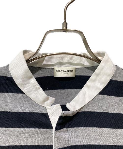 Saint Laurent Paris（サンローランパリ）Saint Laurent Paris (サンローランパリ) ロゴ刺繍ポロシャツ ブラック×グレー サイズ:Sの古着・服飾アイテム