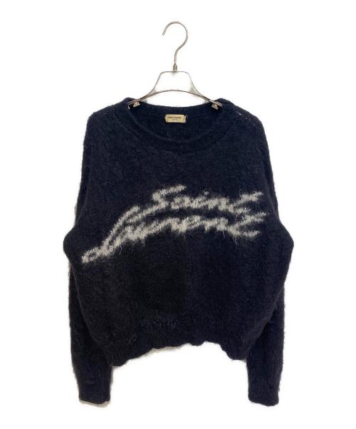 Saint Laurent Paris（サンローランパリ）Saint Laurent Paris (サンローランパリ) フロントロゴモヘアニット ブラック サイズ:XLの古着・服飾アイテム