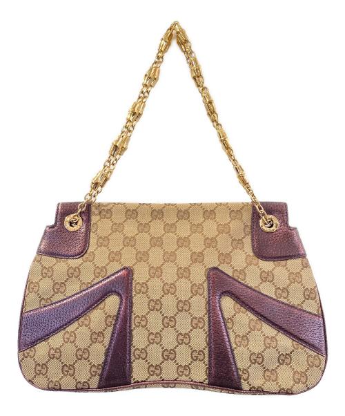 GUCCI（グッチ）GUCCI (グッチ) GGキャンパス バンプーチェーンドラゴンショルダーバッグ ブラウンの古着・服飾アイテム