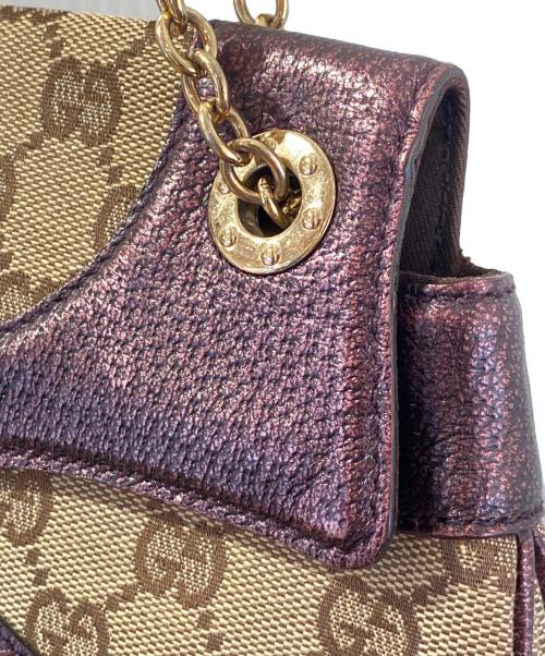 GUCCI（グッチ）GUCCI (グッチ) GGキャンパス バンプーチェーンドラゴンショルダーバッグ ブラウンの古着・服飾アイテム