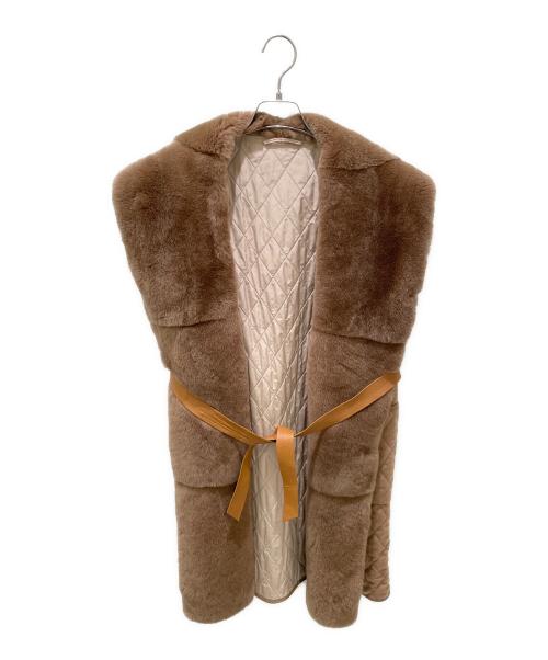 MaxMara（マックスマーラ）MaxMara (マックスマーラ) ラビットファー付きキャメルジレ ブラウン サイズ:38の古着・服飾アイテム